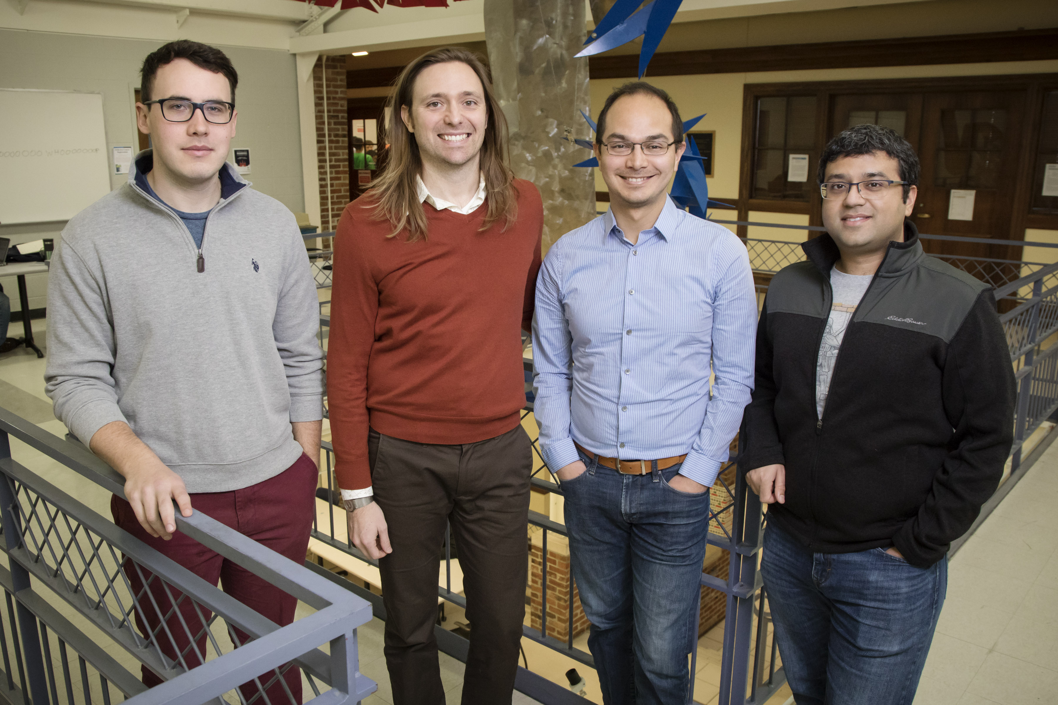 grad student Kitt Peterson, Physics Professor Taylor Hughes, grad student Wladimir Benalcazar and Mechanical Science and Engineering Professor Gaurav Bahl