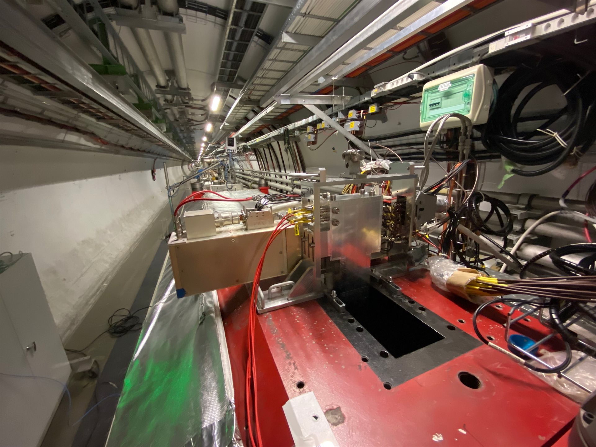 The Urbana-built reaction plane detector system is installed for a test run at the Large Hadron Collider (LHC) at CERN in January 2023. Photo courtesy of Riccardo Longo, Illinois Physics