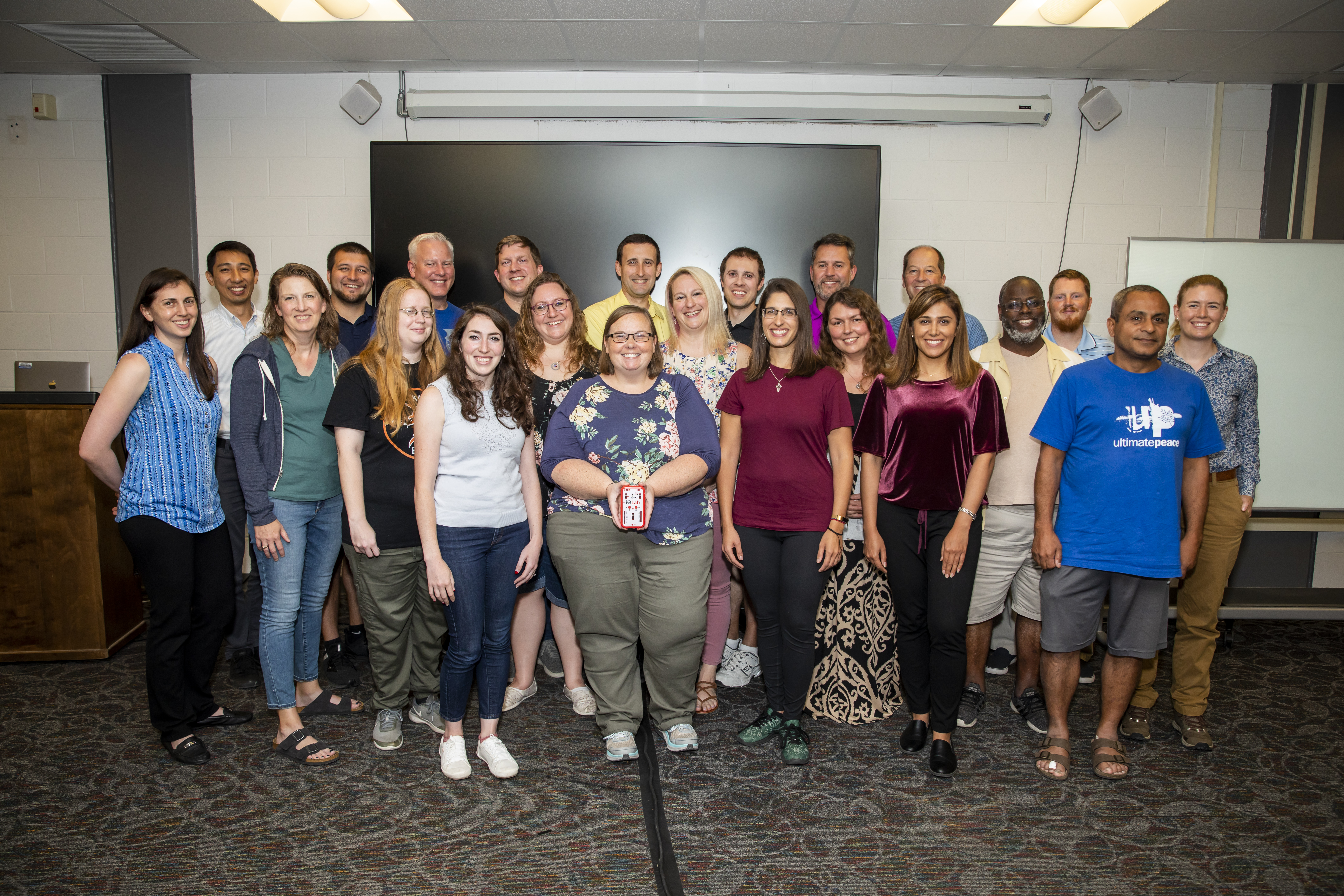 IPaSS coordinators and teaching fellows pose for a photo during the August 2022 workshop at Loomis Lab in Urbana. Pictured left to right are (back row) Eric Kuo, Nathan Gayheart, Rodger Baldwin, Matt Bonges, Nathan Rassi, Brendan Aydt, Eric Potter, Tim Stelzer, and Bill Coyle; (middle row) Maggie Mahmood, Jill McLean, Anna Wetherholt, Joanna Matlock, Jamie Piper, Julie Zaborac, J. Derrick Conner, and Devyn Shafer; (front row) Laura Regnery, Cassy Baker, Marianna Ruggerio, Hamideh Talafian, and Kunal Pujara. Photo by Michelle Hassel, University of Illinois Urbana-Champaign